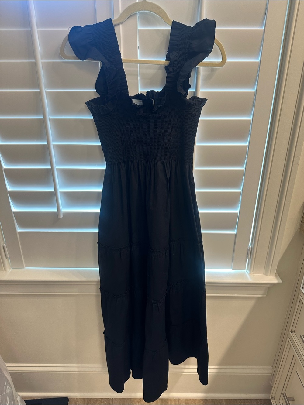 Hill House Black Smocked Nap Dress with Ruffle Trim